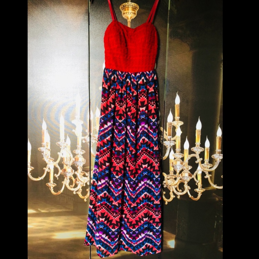 Sweetheart Red and Tribal Summer Maxi Dress